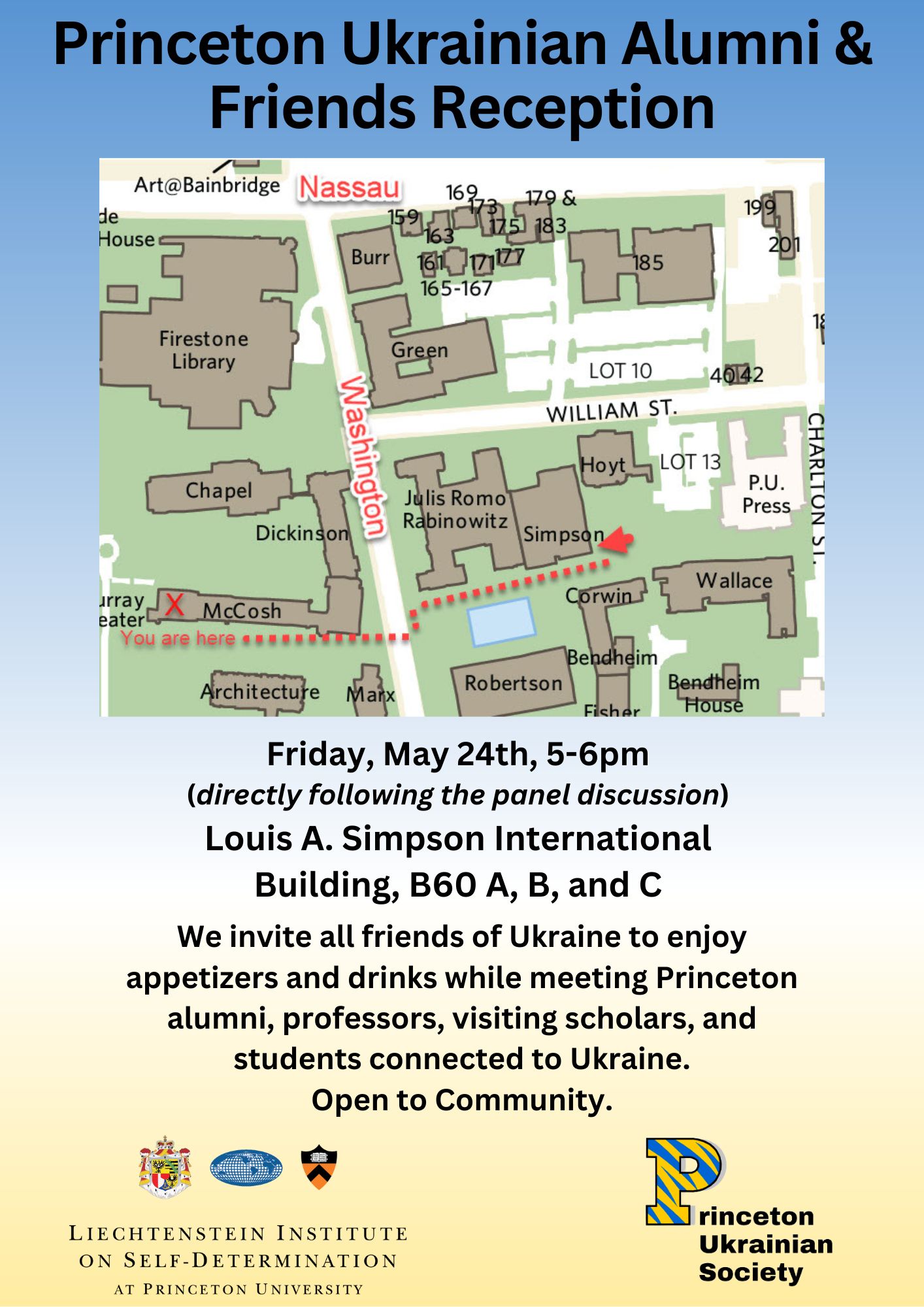 Princeton Ukrainian Alumni & Friends Reception invitation and map