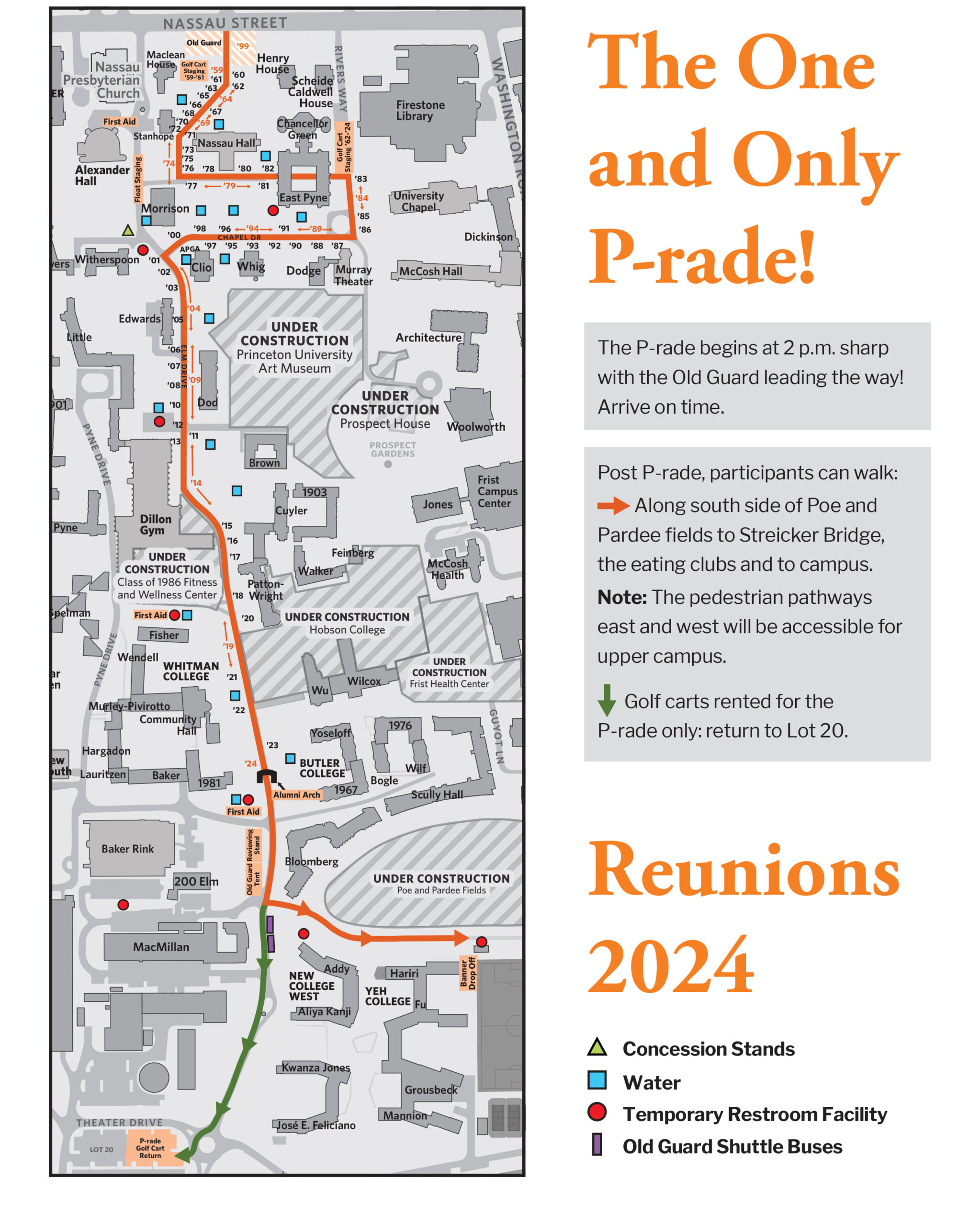 P-rade Map / Route for Princeton Reunions 2024